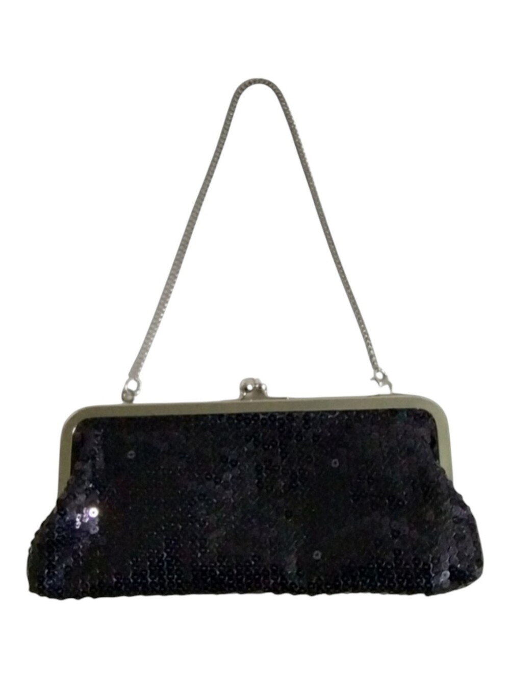 LOFT Evening Bag Clutch Kiss Lock Black  Ann Taylor